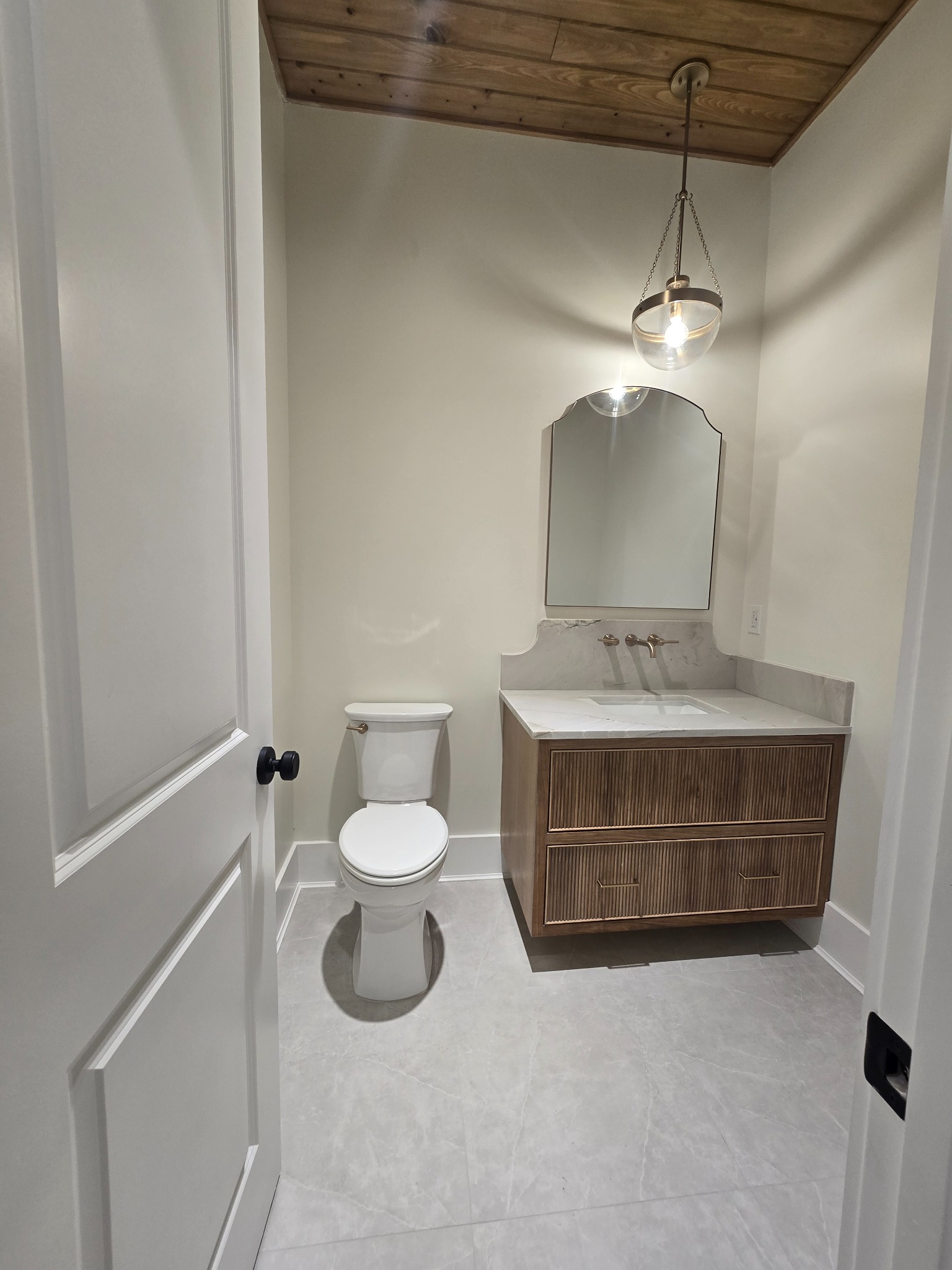 Bathroom painted with wooden ceiling