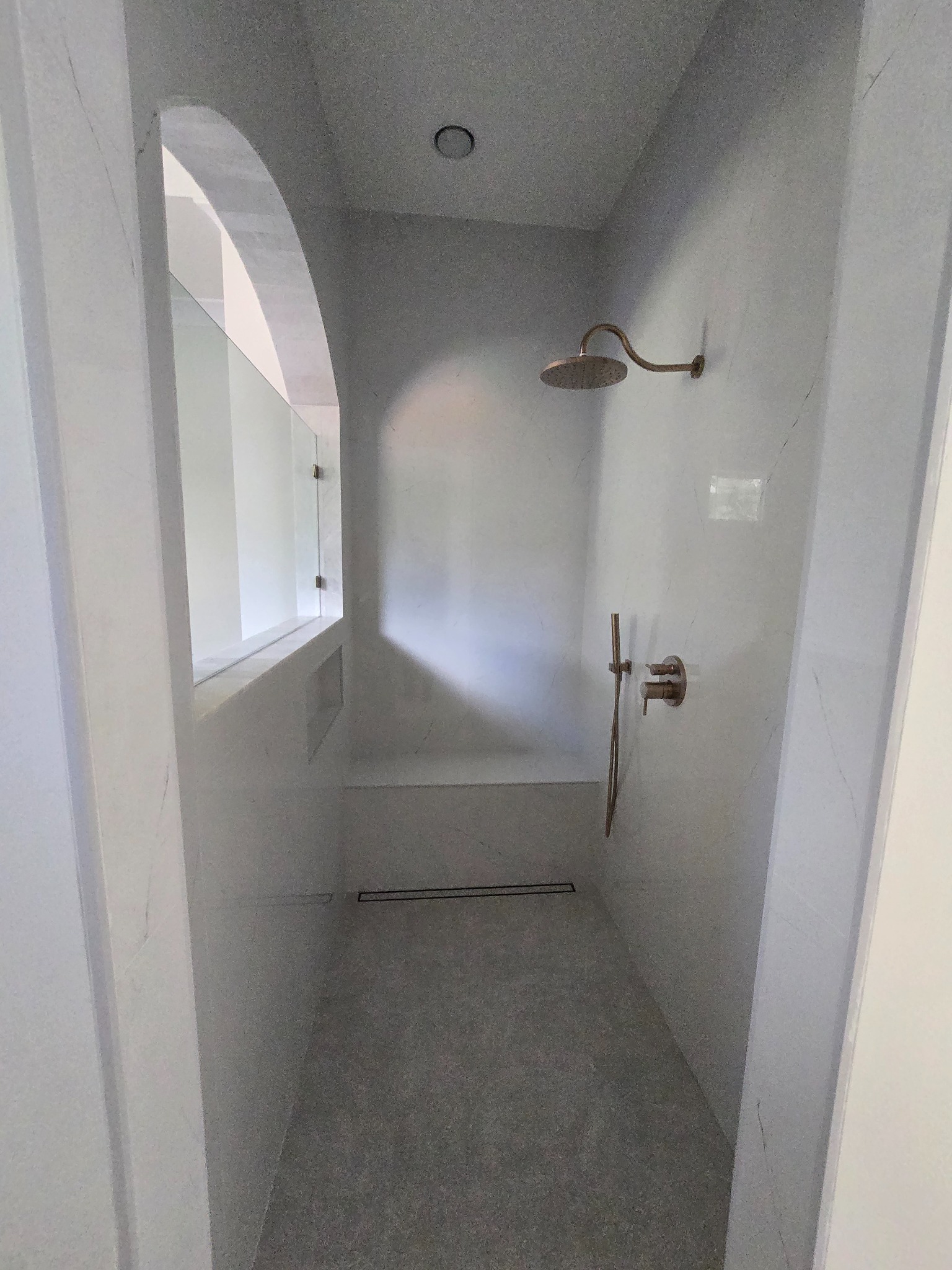 Walk-in shower freshly painted